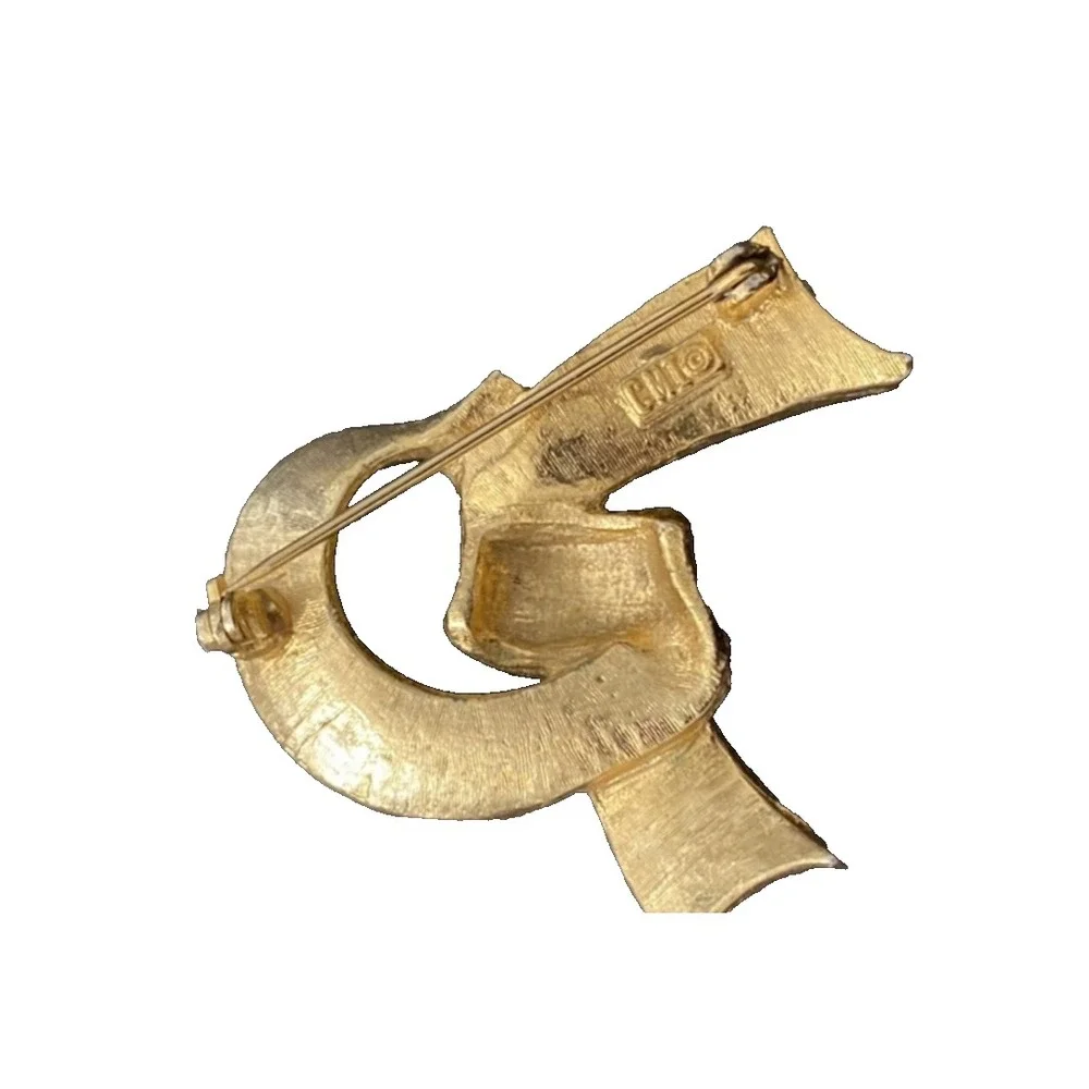 Vintage Signed CMI Gold Tone Textured‎ Brooch